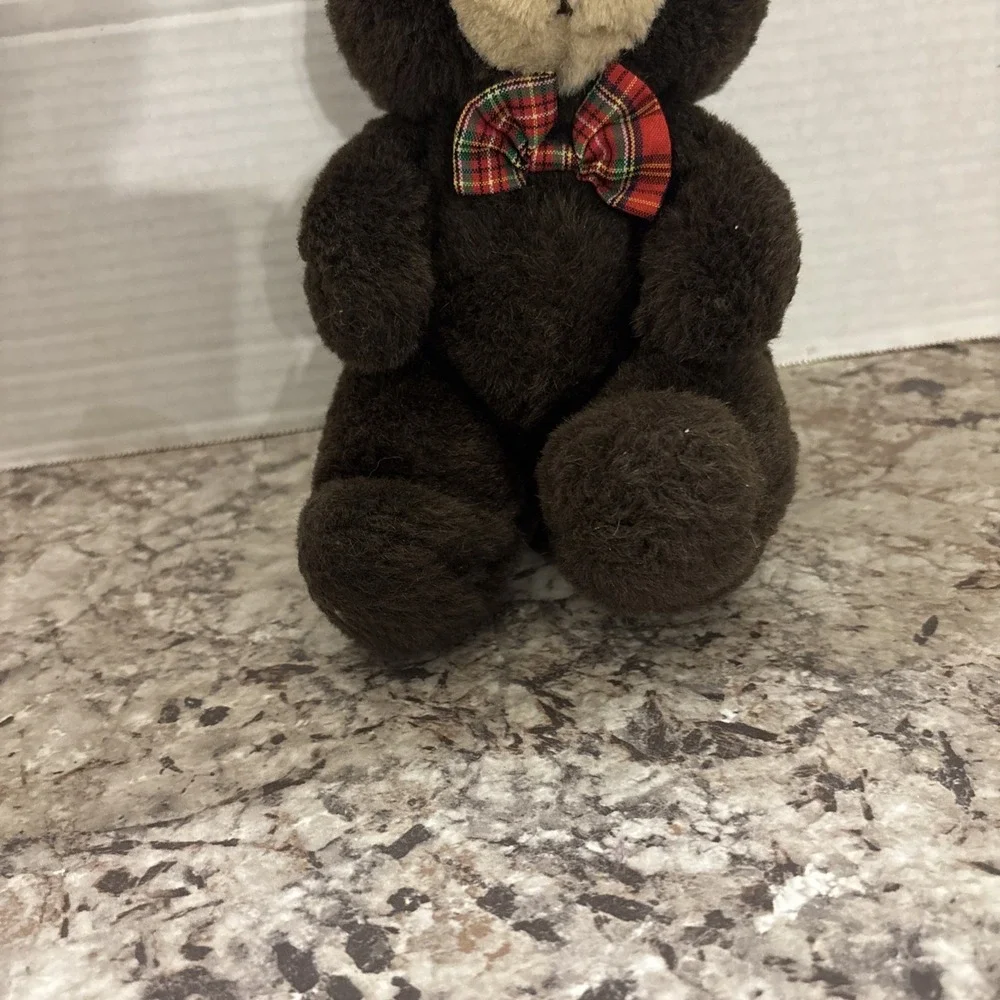 Vintage Cuddle Wit Dark Brown Teddy Bear Plush Toy 1996 Stuffed Bear Plaid Tye